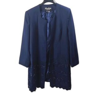 Moshita Couture Womens Navy Blue Open Front Blazer Coat with Sequin Detail Sz 20